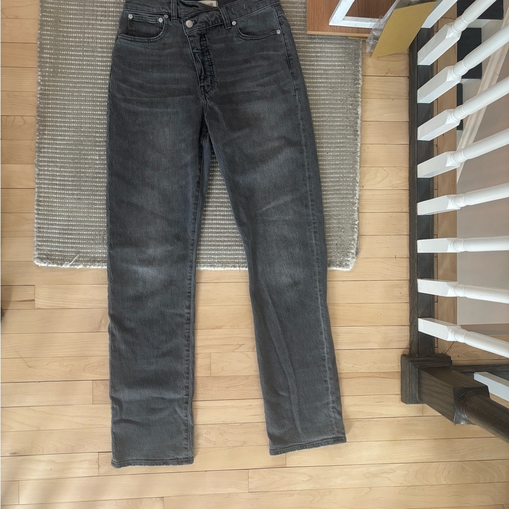 Madewell Gray Straight Leg Jeans Crossover Waist